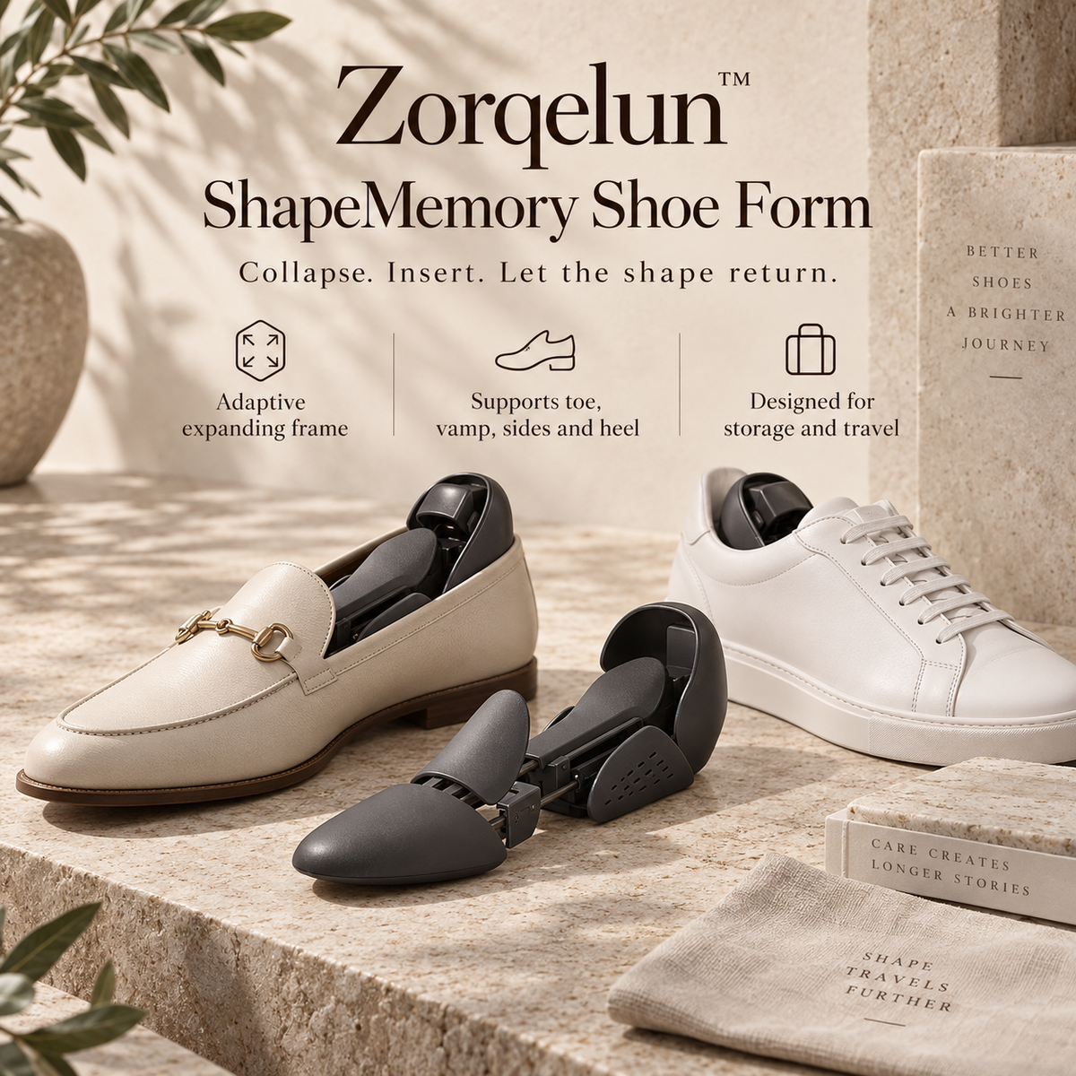 Zorqelun™ ShapeMemory Shoe Form YOUR SHOES WERE DESIGNED IN 3D. STORE THEM THAT WAY.