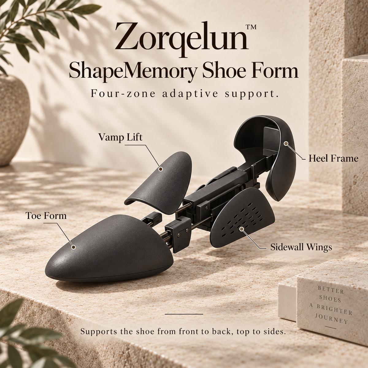Zorqelun™ ShapeMemory Shoe Form YOUR SHOES WERE DESIGNED IN 3D. STORE THEM THAT WAY.